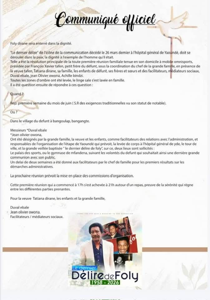 Obsèques de Foly Dirane : Hommage national en préparation pour l'icône de la télévision camerounaise